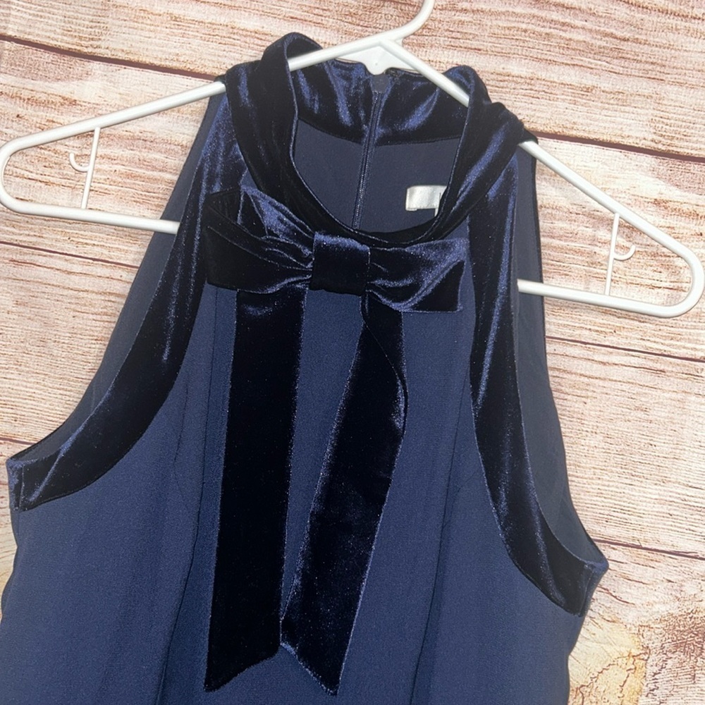 NWOT 1901 Navy Jumpsuit Velvet Trim Bow Mock Neckline Size 10 - Picture 3 of 5